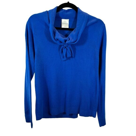Ladies Bedford Fair Blue Long Sleeve‎ Knit Sweater with Neck Tie Petite Large - Picture 2 of 10